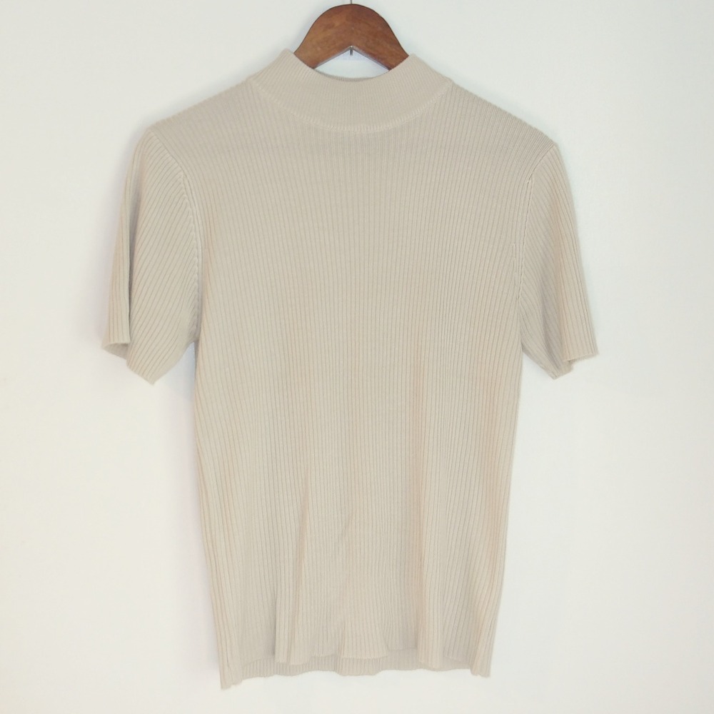 Kim Rogers Ribbed Knit Mock Neck‎ Short Sleeve Top Size M / #6168